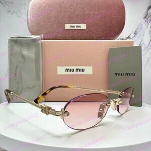 New MIU MIU Sunglasses Gold Metal Pink Oval Authentic Gradient MIU MIU